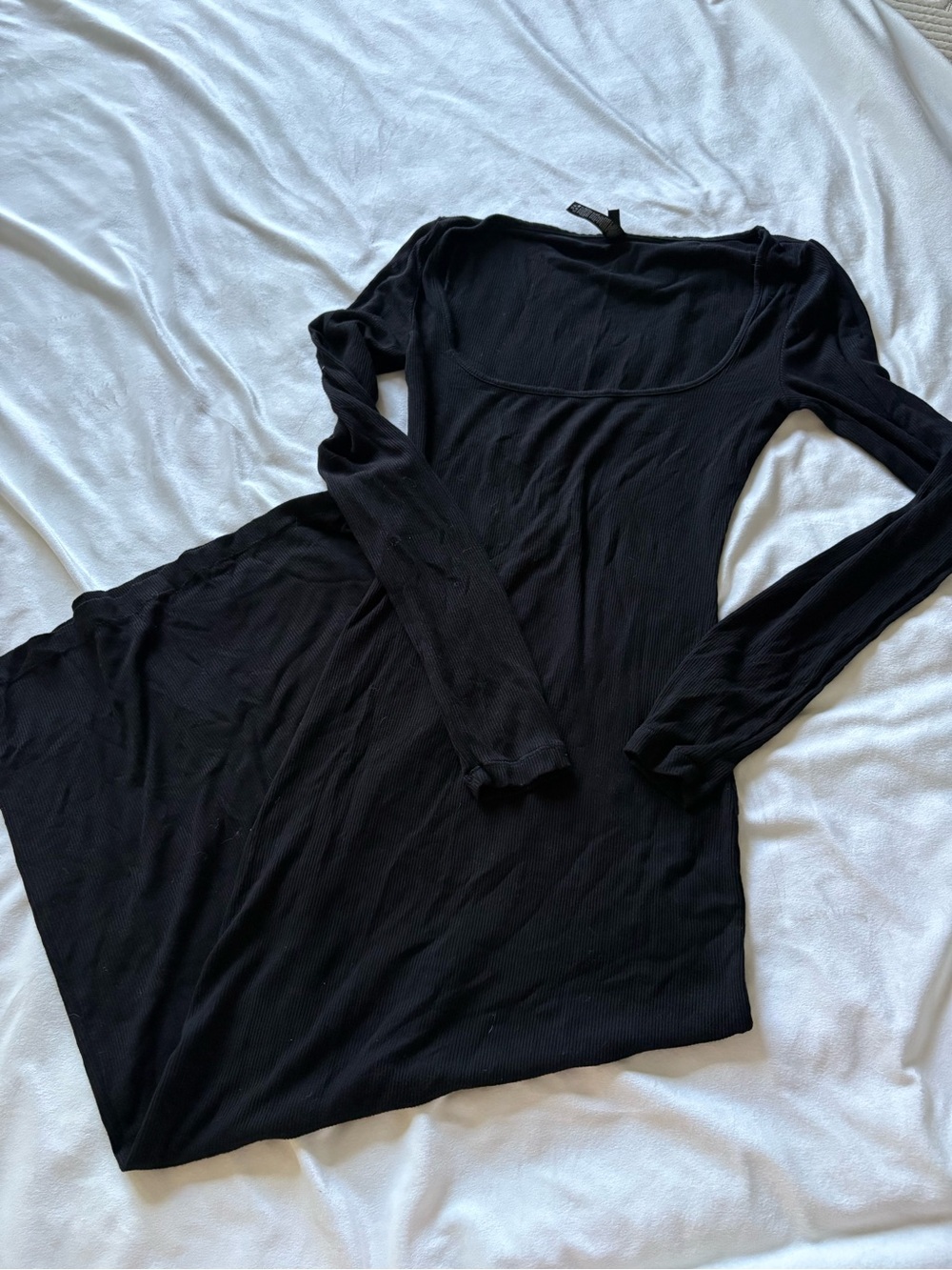 SKIMS Black Long-Sleeve Scoop Neck Maxi Dress
